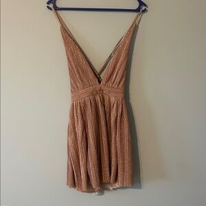 Elegant Champagne Low Cut Cross Back Mini Dress